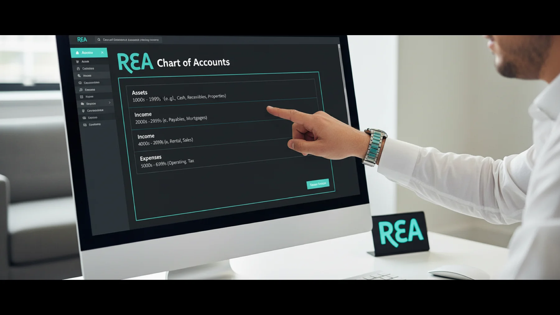 Standard account number structure displayed on monitor for rental property bookkeeping