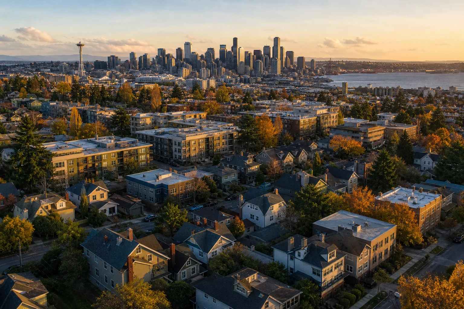 Aerial view of a Seattle rental property neighborhood representing outsourced real estate accounting in Seattle