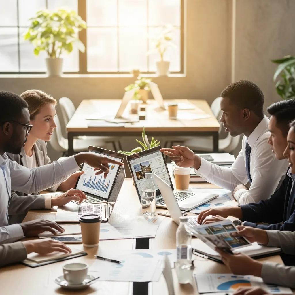 Real estate professionals collaborating on property management software benefits